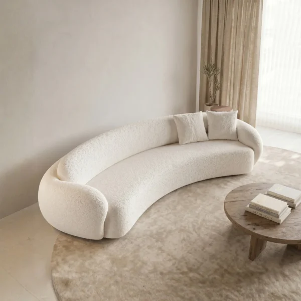 Beige Bouclé Curved Sofa