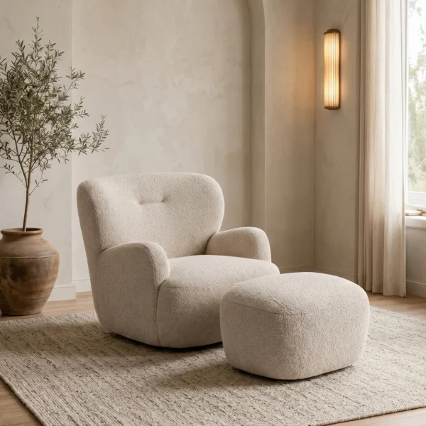White Lounge Chair with Ottoman